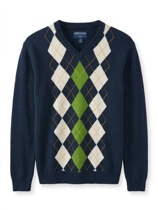 Aeropostale Other - Aeropostale Men's Collegiate Argyle V-Neck Sweater Navy Green Preppy Y2K Medium